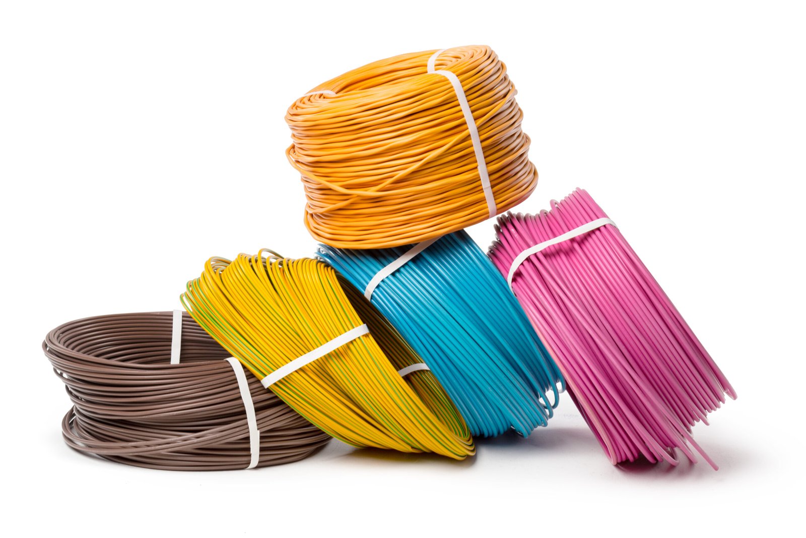 Electrical cable, energy and technology equipment isolated on white